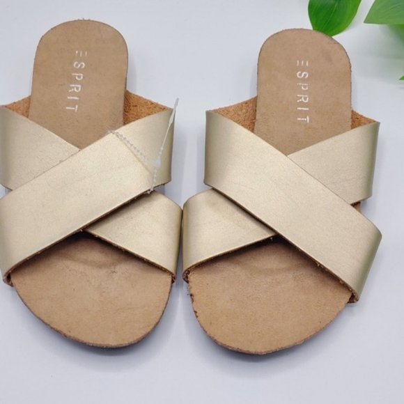 ESPRIT Gold Metallic Cross‎ Sandals 6M Vaca Sandals - Picture 3 of 7